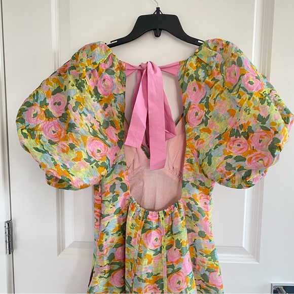 Anthropologie Lovaan Lorna Puff-Sleeve V-Neck Linen-Silk Maxi Dress US6 NWT - Picture 7 of 10